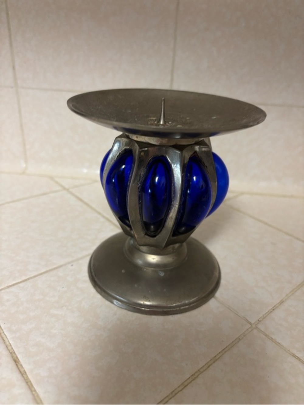 Blue Glass Accent Candle Holder
